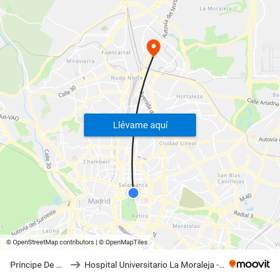 Príncipe De Vergara to Hospital Universitario La Moraleja - Ala De Austria map