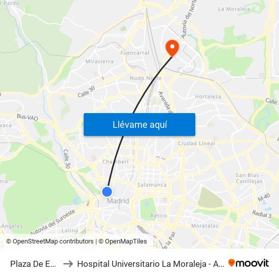 Plaza De España to Hospital Universitario La Moraleja - Ala De Austria map