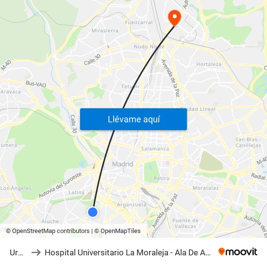Urgel to Hospital Universitario La Moraleja - Ala De Austria map