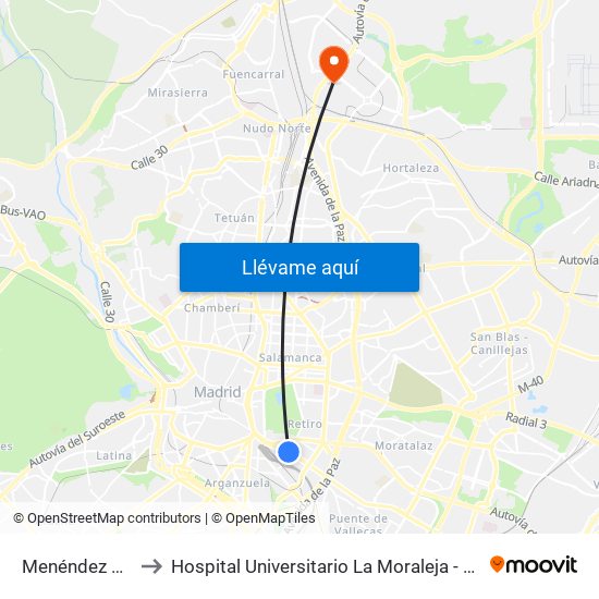 Menéndez Pelayo to Hospital Universitario La Moraleja - Ala De Austria map