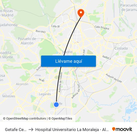 Getafe Central to Hospital Universitario La Moraleja - Ala De Austria map