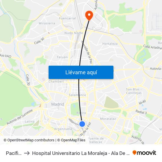 Pacífico to Hospital Universitario La Moraleja - Ala De Austria map