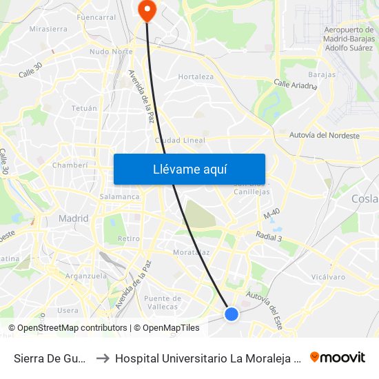Sierra De Guadalupe to Hospital Universitario La Moraleja - Ala De Austria map