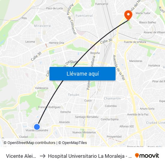 Vicente Aleixandre to Hospital Universitario La Moraleja - Ala De Austria map