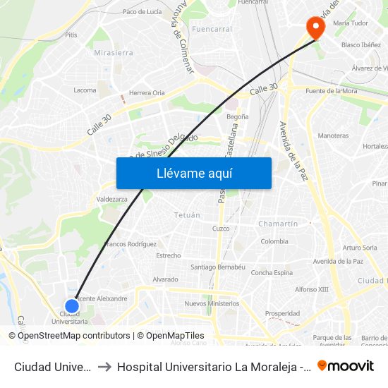 Ciudad Universitaria to Hospital Universitario La Moraleja - Ala De Austria map