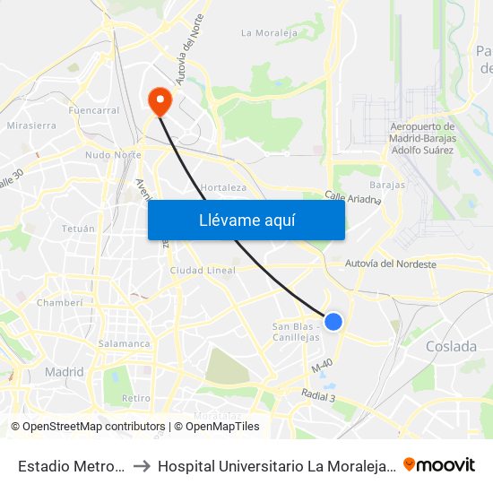 Estadio Metropolitano to Hospital Universitario La Moraleja - Ala De Austria map