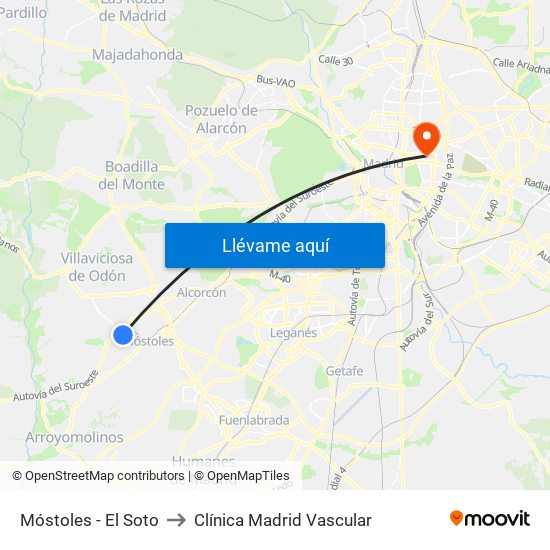 Móstoles - El Soto to Clínica Madrid Vascular map