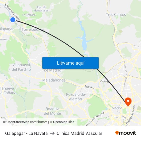 Galapagar - La Navata to Clínica Madrid Vascular map