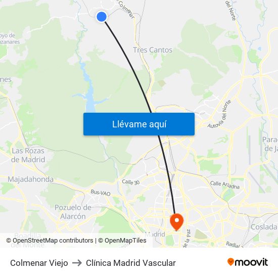 Colmenar Viejo to Clínica Madrid Vascular map