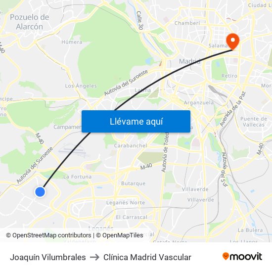 Joaquín Vilumbrales to Clínica Madrid Vascular map