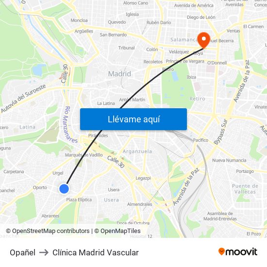 Opañel to Clínica Madrid Vascular map