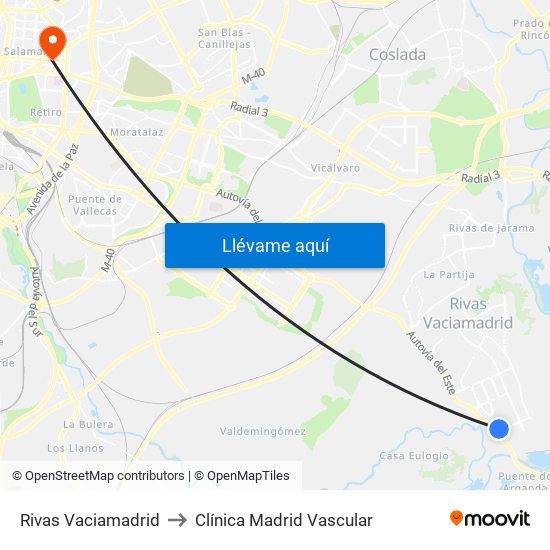 Rivas Vaciamadrid to Clínica Madrid Vascular map