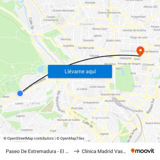 Paseo De Extremadura - El Greco to Clínica Madrid Vascular map