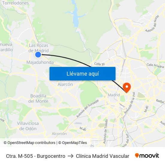 Ctra. M-505 - Burgocentro to Clínica Madrid Vascular map