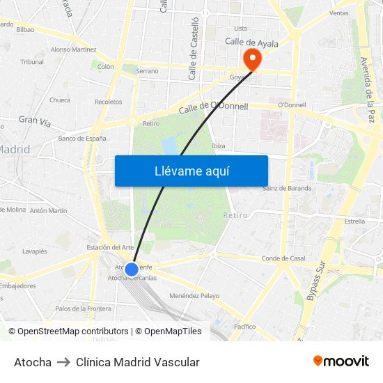 Atocha to Clínica Madrid Vascular map