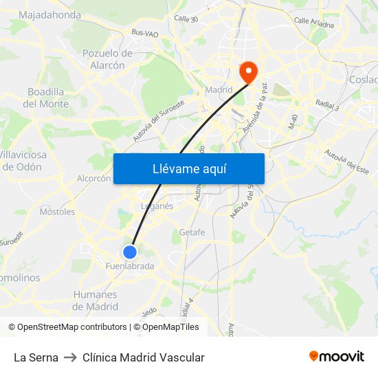 La Serna to Clínica Madrid Vascular map