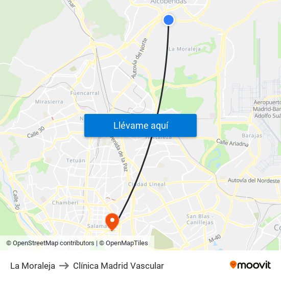 La Moraleja to Clínica Madrid Vascular map