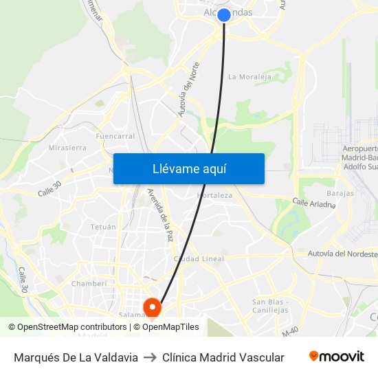 Marqués De La Valdavia to Clínica Madrid Vascular map