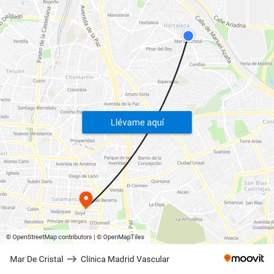 Mar De Cristal to Clínica Madrid Vascular map