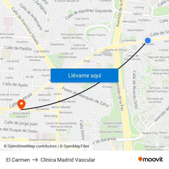 El Carmen to Clínica Madrid Vascular map