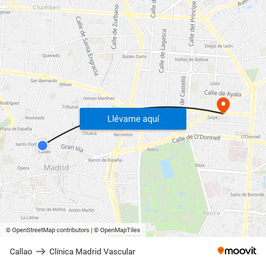 Callao to Clínica Madrid Vascular map