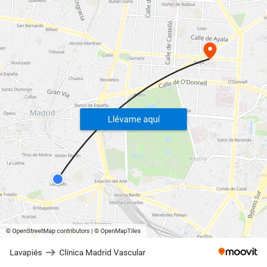 Lavapiés to Clínica Madrid Vascular map