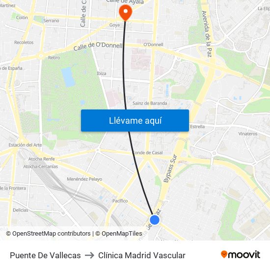 Puente De Vallecas to Clínica Madrid Vascular map