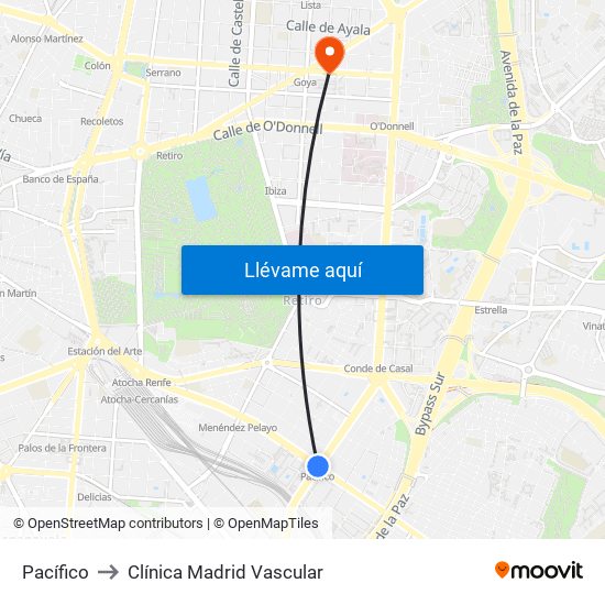 Pacífico to Clínica Madrid Vascular map