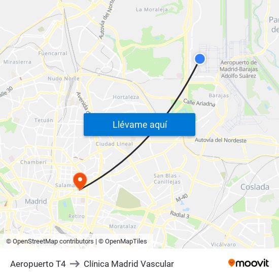 Aeropuerto T4 to Clínica Madrid Vascular map
