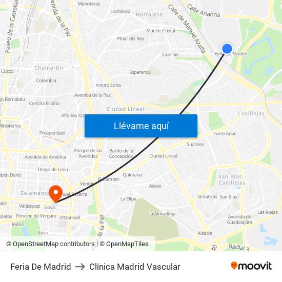 Feria De Madrid to Clínica Madrid Vascular map
