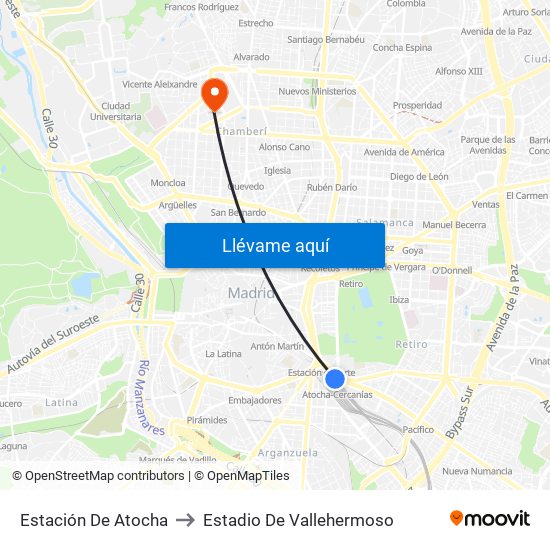 Estación De Atocha to Estadio De Vallehermoso map