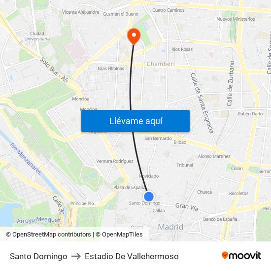 Santo Domingo to Estadio De Vallehermoso map