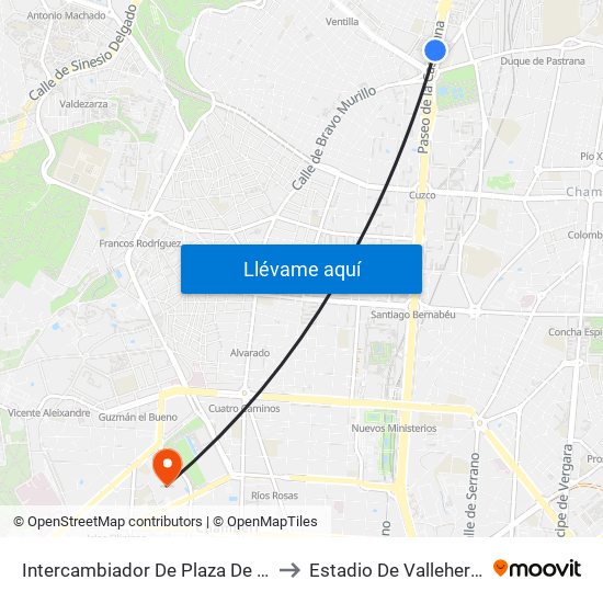 Intercambiador De Plaza De Castilla to Estadio De Vallehermoso map