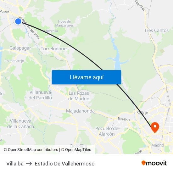 Villalba to Estadio De Vallehermoso map
