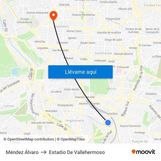 Méndez Álvaro to Estadio De Vallehermoso map