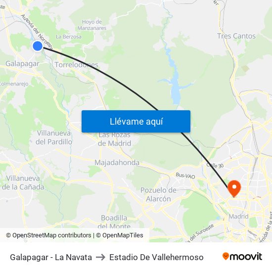 Galapagar - La Navata to Estadio De Vallehermoso map