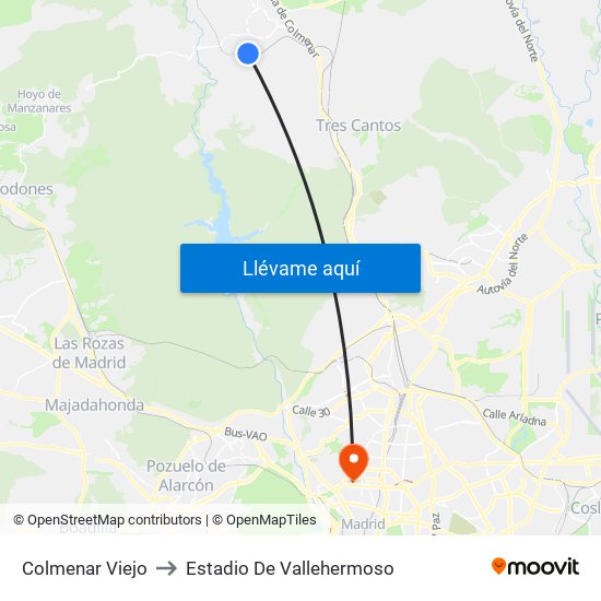 Colmenar Viejo to Estadio De Vallehermoso map
