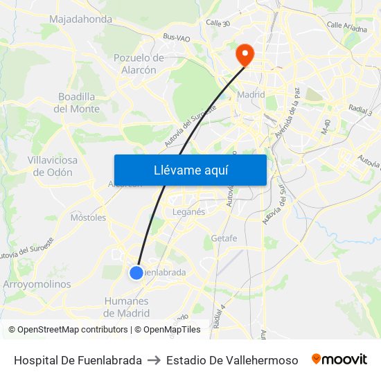 Hospital De Fuenlabrada to Estadio De Vallehermoso map