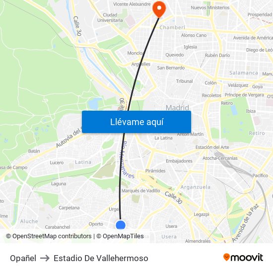 Opañel to Estadio De Vallehermoso map