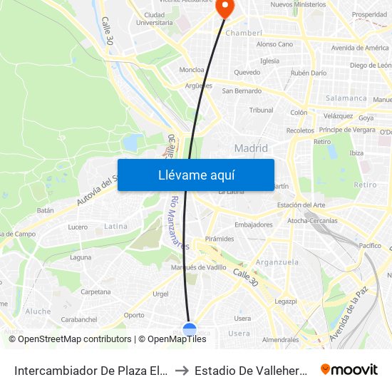 Intercambiador De Plaza Elíptica to Estadio De Vallehermoso map