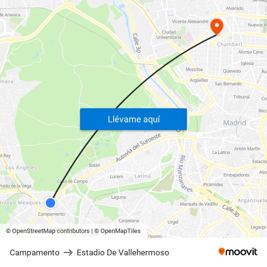 Campamento to Estadio De Vallehermoso map