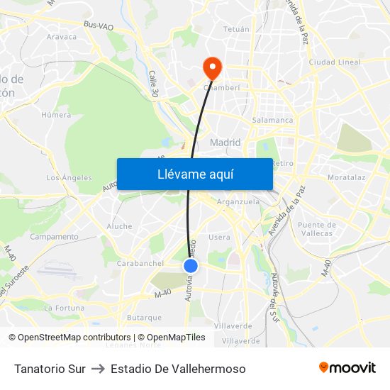 Tanatorio Sur to Estadio De Vallehermoso map