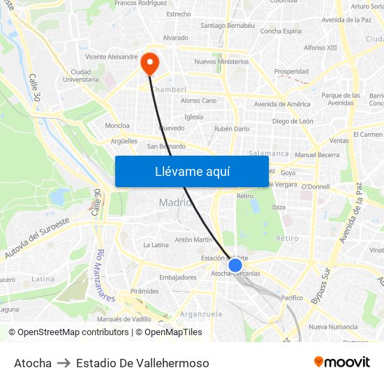 Atocha to Estadio De Vallehermoso map