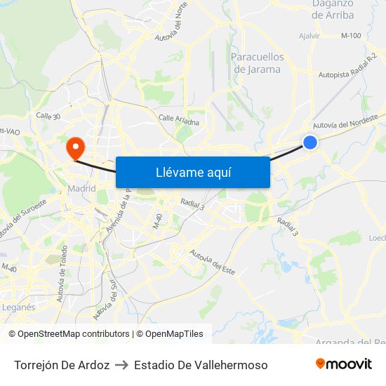 Torrejón De Ardoz to Estadio De Vallehermoso map