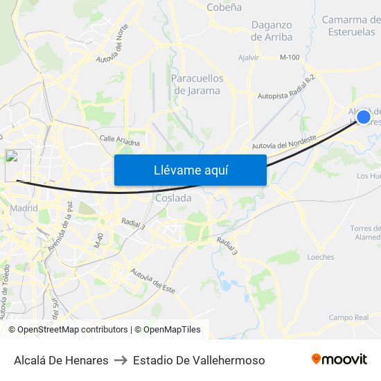 Alcalá De Henares to Estadio De Vallehermoso map