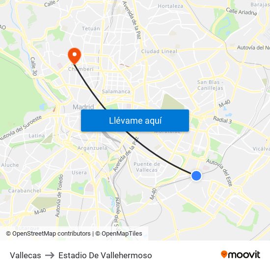 Vallecas to Estadio De Vallehermoso map