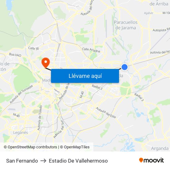 San Fernando to Estadio De Vallehermoso map