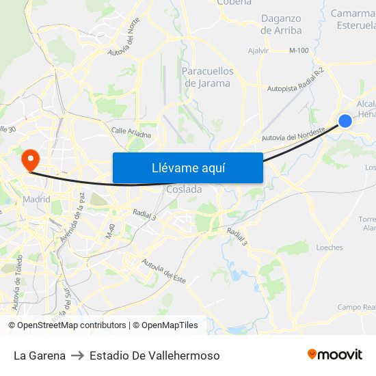 La Garena to Estadio De Vallehermoso map