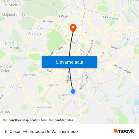 El Casar to Estadio De Vallehermoso map