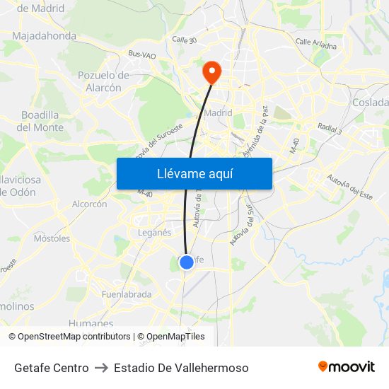 Getafe Centro to Estadio De Vallehermoso map